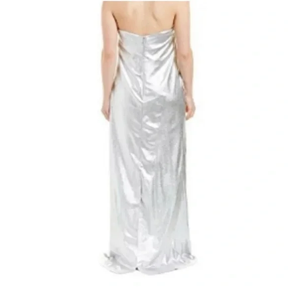 NWT Halston Heritage Strapless Metallic Silver Formal Ball Gown Dress Size 8 - Picture 3 of 15